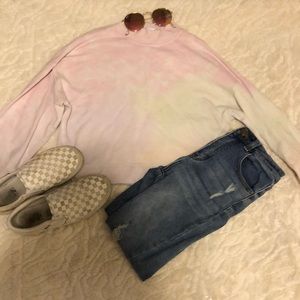 Light pink and light green tie dye sweater.